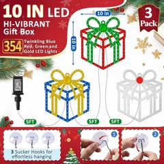 Christmas Decorations Gift Boxes Window 354 LED Lights Xmas Gift 3 Pack