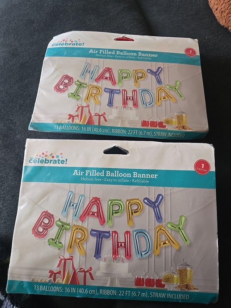 2 Way To Celebrate 16″ Rainbow HAPPY BIRTHDAY Balloon Banner Bunting, BRAND NEW