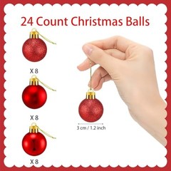 24 Count Small Christmas Ornaments Balls, Mini Ornaments for Mini 1.2 inch Red