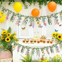 Wildflower Garden Banner 2 Pcs – 9.8FT Reusable Waterproof Garland for Parties,