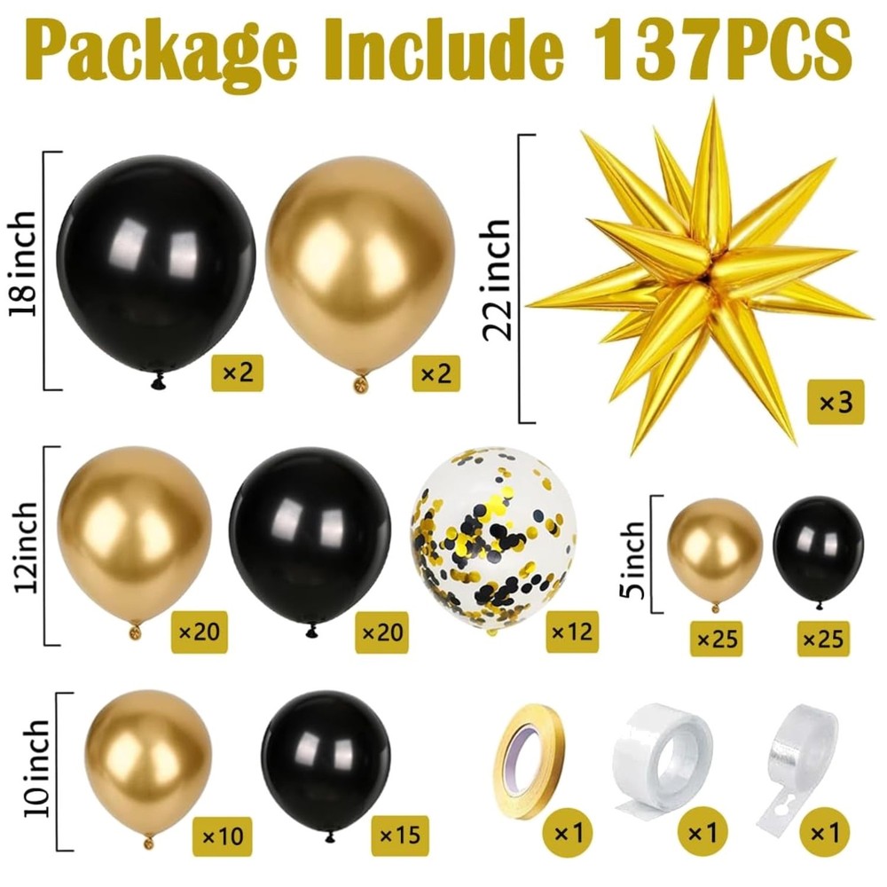 Black Gold Balloon Arch Kit for 2026 Graduation & Parties
