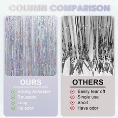 2 Pack Laser Silver Tinsel Foil Fringe Curtains Metallic Party Streamers