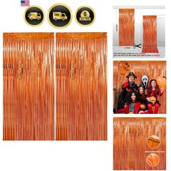 2 Pack 3.28 ft x 6.56 ft Orange Tinsel Curtain Party Backdrop Decorations, Me…