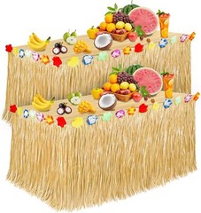 Luau Party Decorations, Grass Table Skirt for Tropical Hawaiian Party Decoration