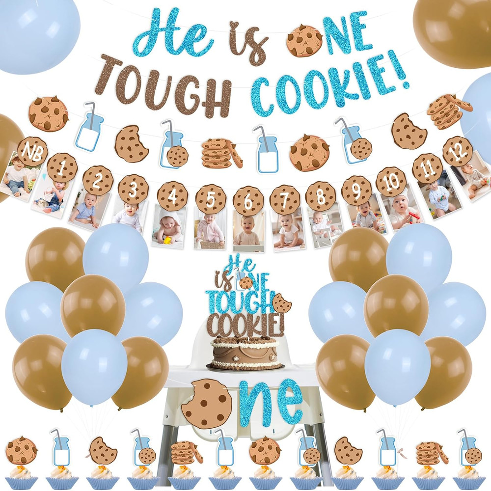Milk and Cookies Boys First Birthday Party Decor, He Is One Tough Cookies Mon…