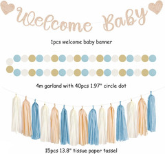 Light-Dusty Blue Beige-Champagne Baby-Shower Party-Decorations – 31Pcs Welcome H
