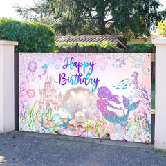 Mermaid Happy Birthday Backdrop under the Sea Birthday Party Decorations Little