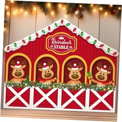 8 x 6.5ft Christmas Reindeer Backdrop Decoration Reindeer Stable Modern