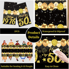 2Pcs 50Th Birthday Tablecloth, Black Gold 50Th Birthday Decorations for Men Wome