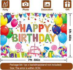 7X5 FT Happy Birthday Backdrop for Wall Colorful Birthday Party Decorations