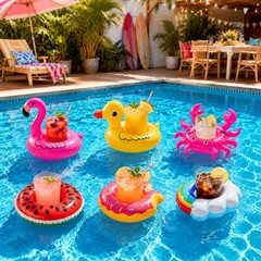 Pool Drink Floaties 12 Pack Inflatable Drink Holder with Air Pump, Floating C…