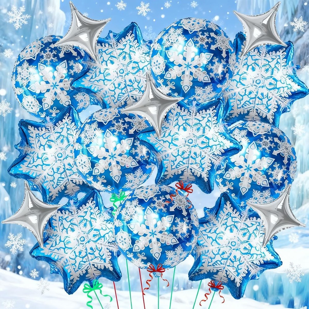 Snowflake Balloons Sliver Star Balloon Froze Snowflake Mylar Balloons for Fro…