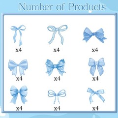 Blue Bow Cupcake Toppers Baby Shower Party Decor 40PCS