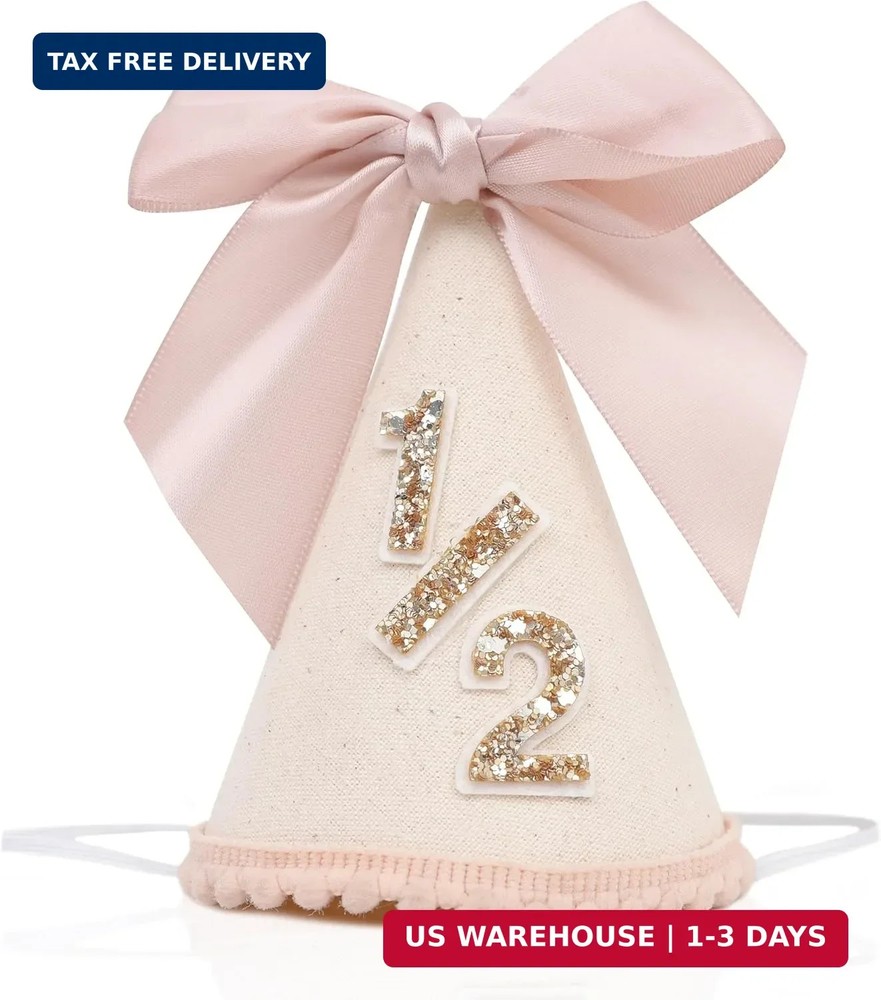 Bow 1/2 Birthday Hat – Little Princess Half Birthday Decorations, 1/2 Way To One