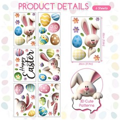 Easter Clings Decorations for Glass Window – 64 Pcs 3D Double-sided Spring Bunny