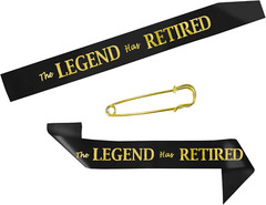 The Legend Has Retired Sash – Black & Gold Foil Retirement Party Sash with Pin