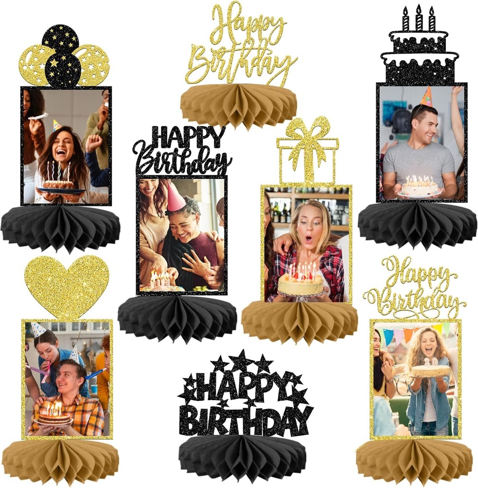 8 PCS Happy Birthday Honeycomb Table Centerpieces Birthday Party Decorations
