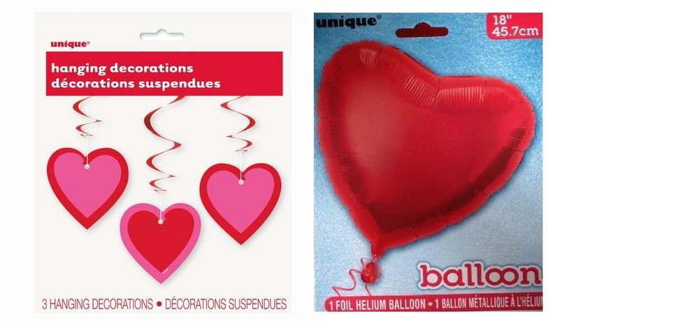 3 pcs 26″ Hanging Hearts Valentine Decorations & 1 Foil Red Heart Balloon (18”)