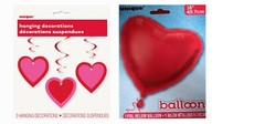 3 pcs 26″ Hanging Hearts Valentine Decorations & 1 Foil Red Heart Balloon (18”)