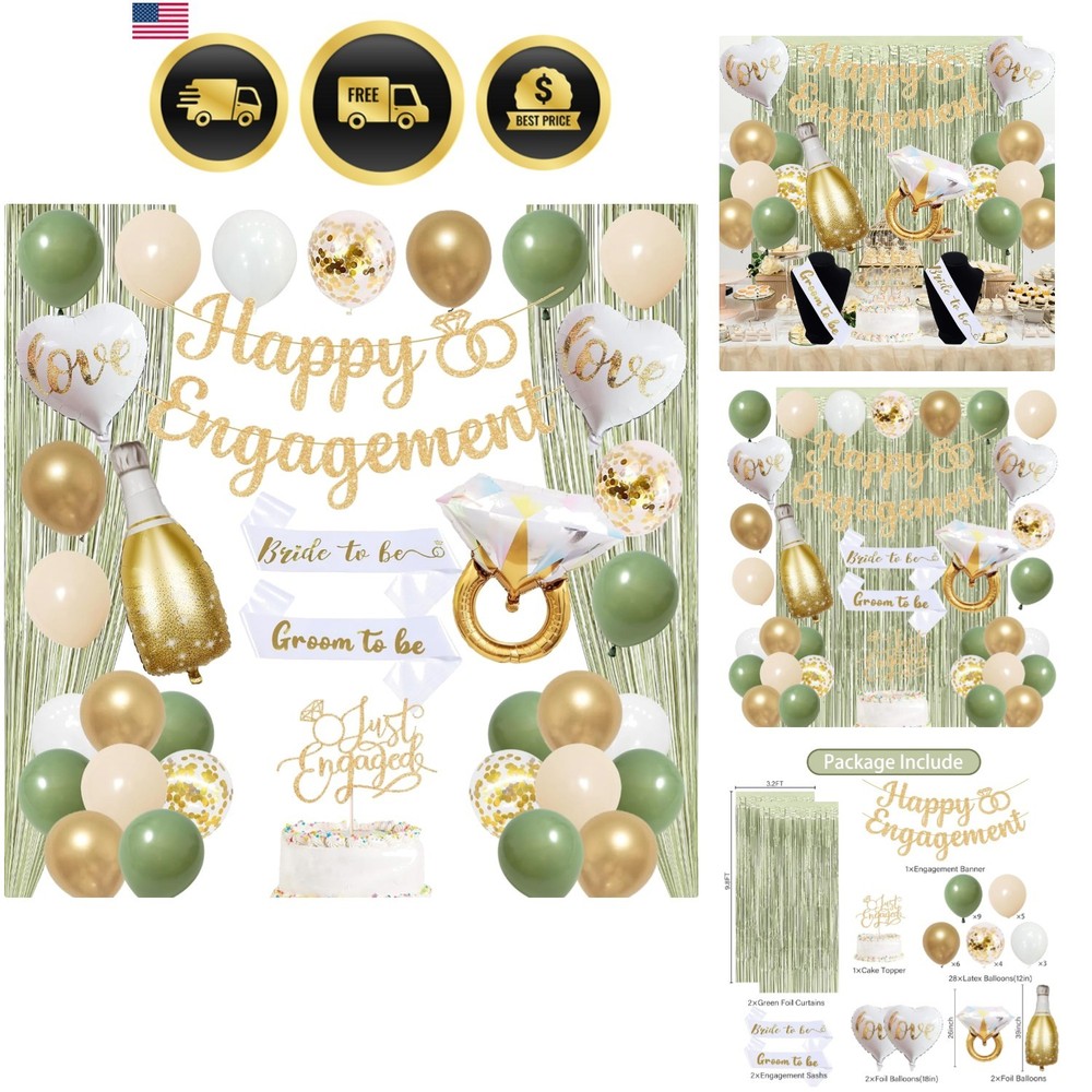 Elevate Your Engagement with Green Gold Party Decorations & Elegant Banner Set