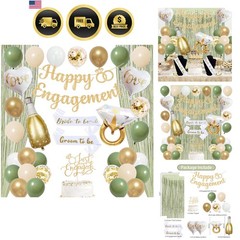 Elevate Your Engagement with Green Gold Party Decorations & Elegant Banner Set