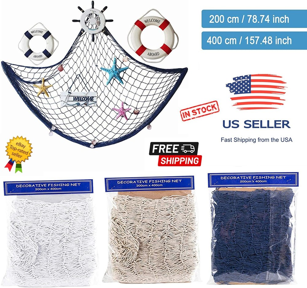 Decorative Fishing Nautical Theme Net + 10 Piece Marine Decorations