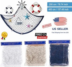Decorative Fishing Nautical Theme Net + 10 Piece Marine Decorations
