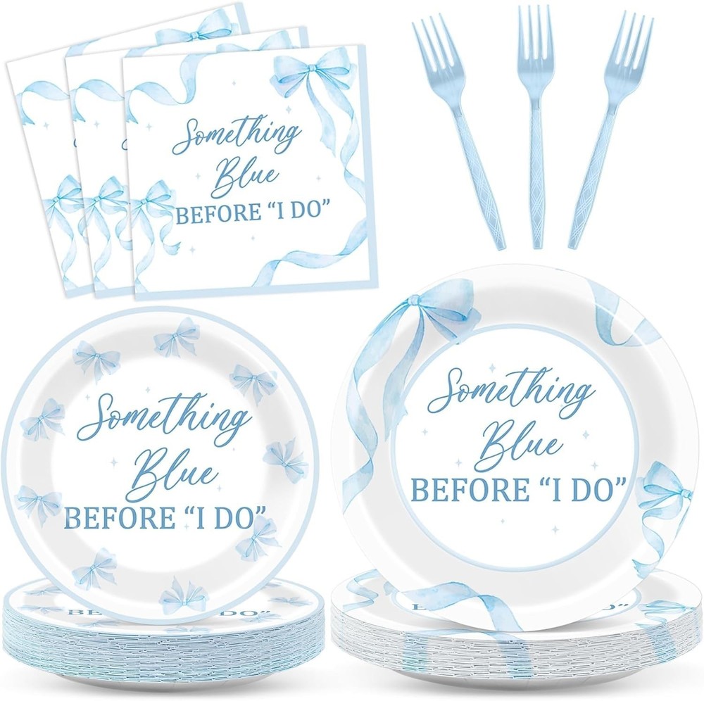 Something Blue Bows Bridal Shower Tableware (Plates, Napkins, Forks)