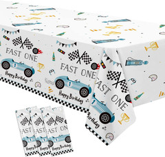 Fast One Birthday Decorations for Boys Tablecloth – Blue Race Car 1St Birthday