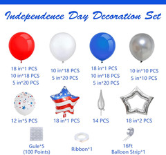 161Pcs Red White and Blue Balloons Arch Garland Kit with Exploding Hollow Star F