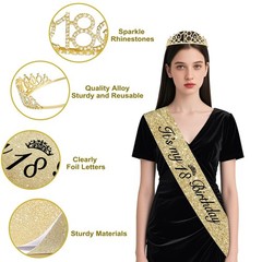 50Pcs 18th Birthday Party Decorations, Gold Sash, Crown, Banner & Fringe Curtain