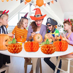 6 Pack Paper Pumpkin Honeycomb Pumpkin Centerpieces 3D Tissue Pumpkins 10.2 Inch