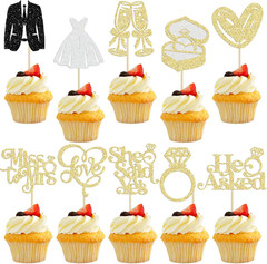 30Pcs She Said Yes Cupcake Toppers Glitter Diamond Ring I Do Love Cupcake Picks