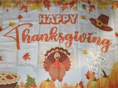 Happy Thanksgiving Backdrop 67×42 With Ties To Hang Up White Orange Gold…