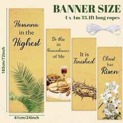 4Pcs Easter Church Banners for Sanctuary Wall Religious Banners Hanging Backdrop
