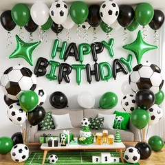 Soccer Party Decorations, Happy Banner with Green Black White Football Print …