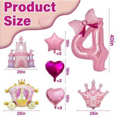 10 Pcs Princess Balloons for Party, 40 Inch Large Pink Number 4 and Crown Foi…