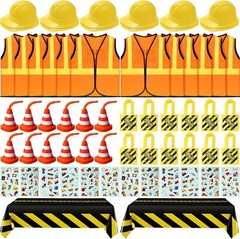 62 Piece Construction Birthday Party Supplies Set Kids Construction Dress Up Set
