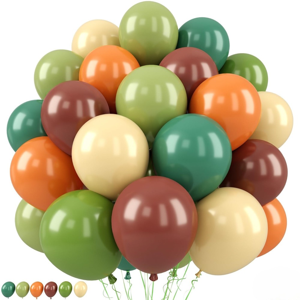 Dinosaur Balloon, 50 Pcs 12 Inches Green Orange Dino Balloon, Olive Sage Bean…