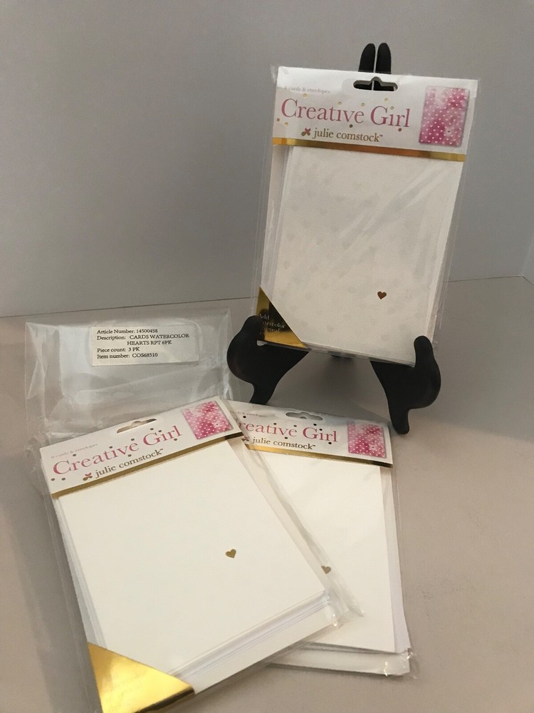 Creative Girl, Julie Comstock, 18 Cards & Envelopes, Watercolor. Hearts