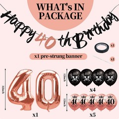 11Pcs 40th Birthday Decorations Kit for Women, Rose Gold Happy 40th Birthday …