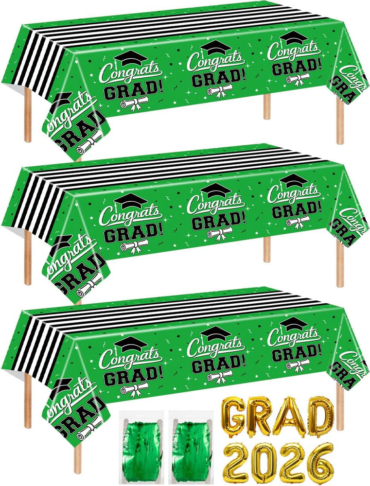 7-Pack Graduation Party Decorations Set 3 Green Graduation Tablecloths 54X108In