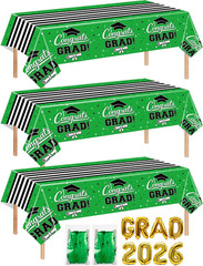 7-Pack Graduation Party Decorations Set 3 Green Graduation Tablecloths 54X108In