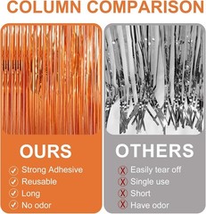 2 Pack 3.28 ft x 6.56 ft Orange Tinsel Curtain Party Backdrop Decorations, Me…