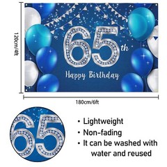 6x4ft Happy 65th Birthday Banner Backdrop – 65 Years Old Birthday Decorations…