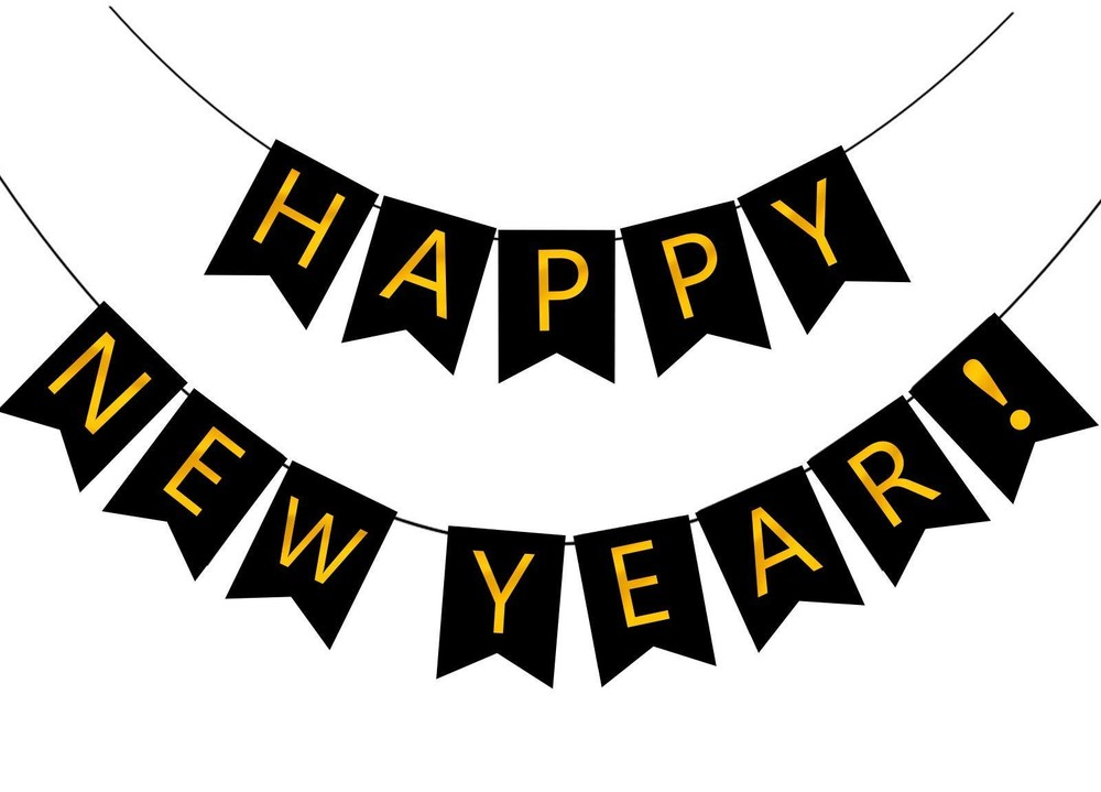 FECEDY Happy New Year Banner Black Bunting with 1 Count (Pack of 1),