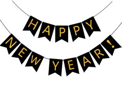 FECEDY Happy New Year Banner Black Bunting with 1 Count (Pack of 1),
