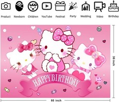Durable Polyester Birthday Banner, 5x3ft Kawaii Cat Backdrop for Celebrations