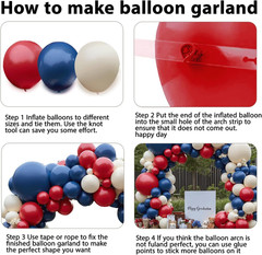 Red White Blue Balloons Arch Kit, Double Stuffed Dark Ruby Red Navy Blue Ivory W
