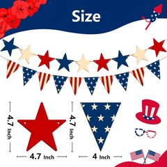 4th of July Decorations 2pcs Retro Wooden Red Blue and White Stars Garland & USA